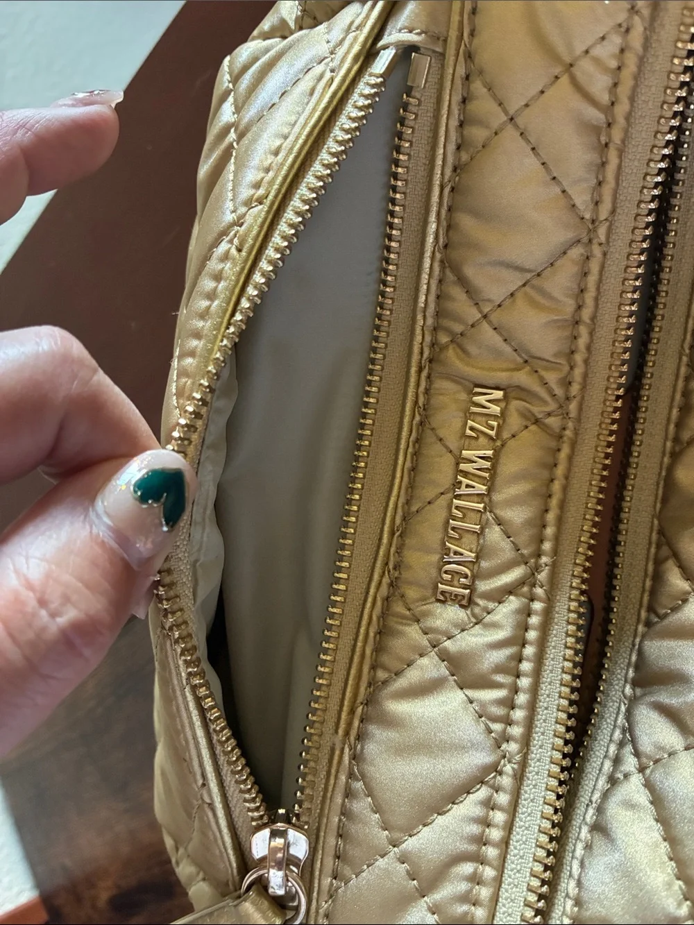 MZ Wallace Metallic Gold Quilted Crossbody Sling Bag - Picture 9 of 12